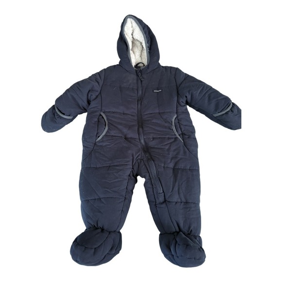 Oshkosh Baby Navy Snowsuit Bodysuit Fleece Faux Fur Size 12 Months Winter - Picture 1 of 5